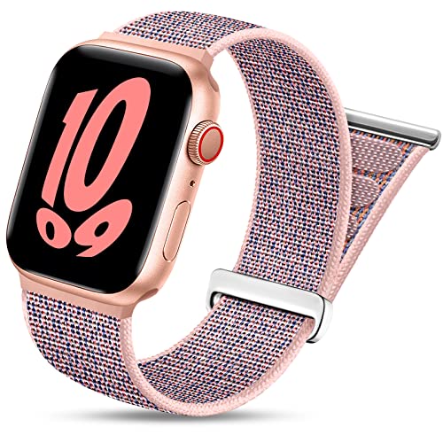 youmaofa Correa Compatible con Apple Watch Correa 38mm 40mm 41mm, Nylon Solo Loop Ajustable Trenzado Reemplazo Deporte Banda para iWatch SE/Serie 7 6 5 4 3 2 1, Rosa Arena