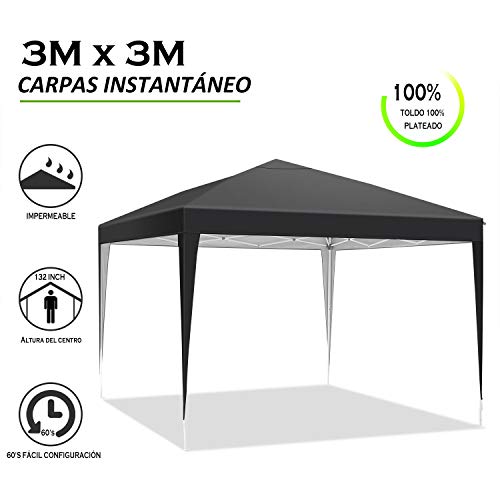 YUEBO Carpa 3x3 m Carpas de Camping Impermeables Gazebo Plegable Protección UV Cenador Jardin Pergolas Desmontables Carpas para Exteriores,Playa,Terraza