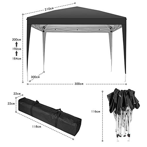 YUEBO Carpa 3x3 m Carpas de Camping Impermeables Gazebo Plegable Protección UV Cenador Jardin Pergolas Desmontables Carpas para Exteriores,Playa,Terraza