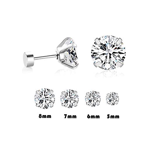 YUESUO Pendientes Acero Quirurgico Hipoalergenicos, Piercing Circoniña Pendientes Brillantes Diamante, AAAAA+ Zircon, Mujeres Hombres Unisex, 5-8 mm