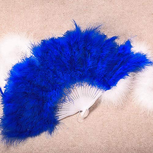 YWLINK Abanicos,28 Abanicos De Plumas Boda Showgirl Danza Elegante Pluma Grande Plegable Mano Fan Decor Decal Fiesta De Bodas Manualidades Memorial Nacional De Viento(Azul)