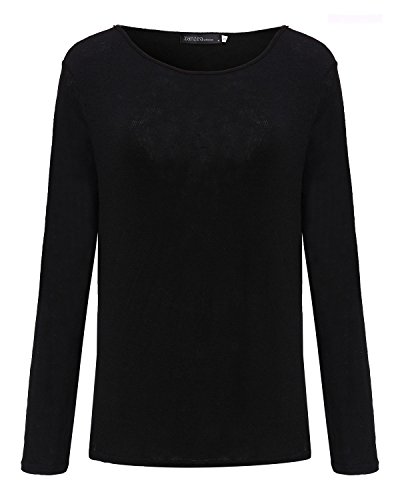 ZANZEA Mujer Camisetas Holgada Cardigan Manga Larga Suelta Blusa Jersey Pullover Casual Tops Negro XXL