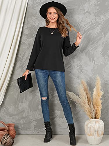 ZANZEA Mujer Camisetas Holgada Cardigan Manga Larga Suelta Blusa Jersey Pullover Casual Tops Negro XXL