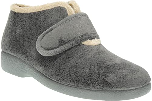 Zapatillas Abotinadas de Casa para Mujer. Marca GARZÓN y DEVALVERDE. Ajuste con Velcro. Suapel Aterciopelado - Invierno - Abrigo - Fabricadas en España Gris Talla 38