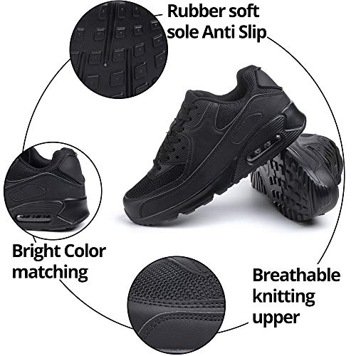 Zapatillas de Deportivas Mujer Zapatos Correr Hombre Running Casual Sneakers Cordones Colchón de Aire Ligero Respirable Calzado Negro 39