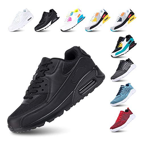 Zapatillas de Deportivas Mujer Zapatos Correr Hombre Running Casual Sneakers Cordones Colchón de Aire Ligero Respirable Calzado Negro 39