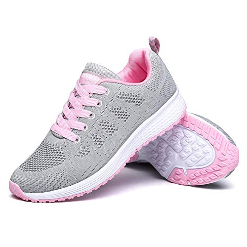 Zapatillas Deportivas Mujer Sneakers Zapatos para Correr para Niña Mujeres Running Zapatos Casuales de Mujer Ligero Respirable Atarse Rosa Gris Talla 43