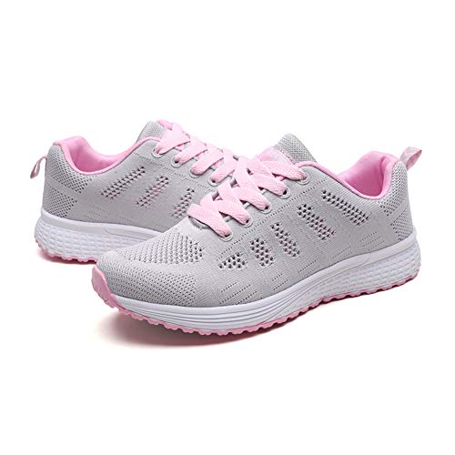 Zapatillas Deportivas Mujer Sneakers Zapatos para Correr para Niña Mujeres Running Zapatos Casuales de Mujer Ligero Respirable Atarse Rosa Gris Talla 43