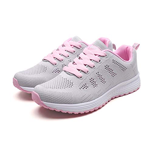 Zapatillas Deportivas Mujer Sneakers Zapatos para Correr para Niña Mujeres Running Zapatos Casuales de Mujer Ligero Respirable Atarse Rosa Gris Talla 43