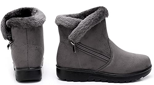 Zapatos Invierno Mujer Botas de Nieve Casual Calzado Piel Forradas Calientes Planas Outdoor Boots Antideslizante Zapatillas para Mujer EU38/fabricante 245,Gray