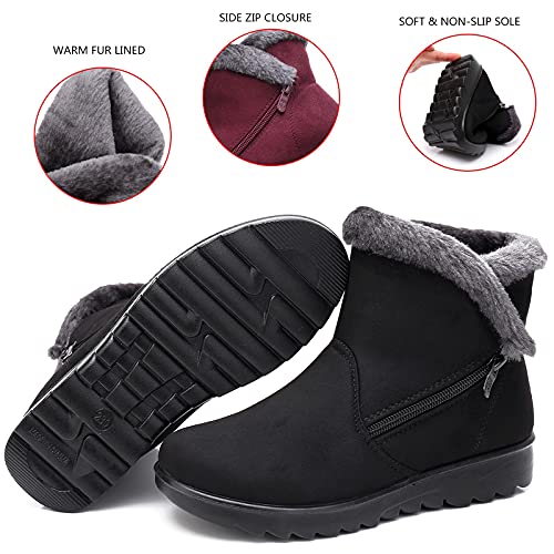 Zapatos Invierno Mujer Botas de Nieve Casual Calzado Piel Forradas Calientes Planas Outdoor Boots Antideslizante Zapatillas para Mujer EU38/fabricante 245,Caqui