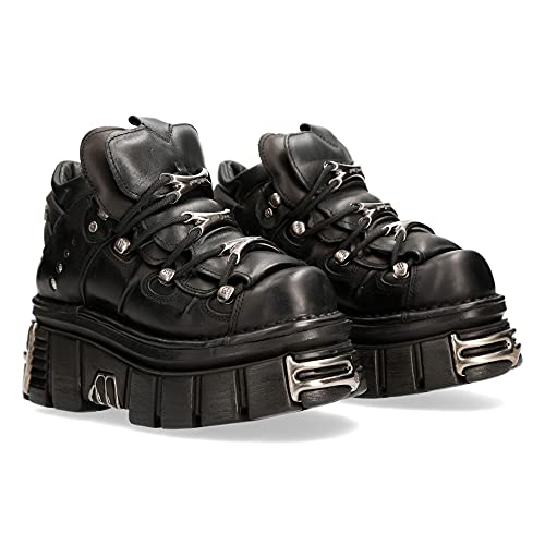 Zapatos NEW ROCK 106 Botines Mujer Negro con Plataforma y adornos Metallic Urban Black Shoes M.106-S112 (numeric_37)