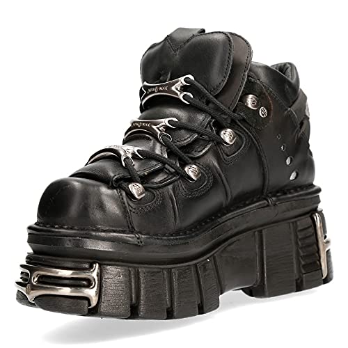 Zapatos NEW ROCK 106 Botines Mujer Negro con Plataforma y adornos Metallic Urban Black Shoes M.106-S112 (numeric_37)