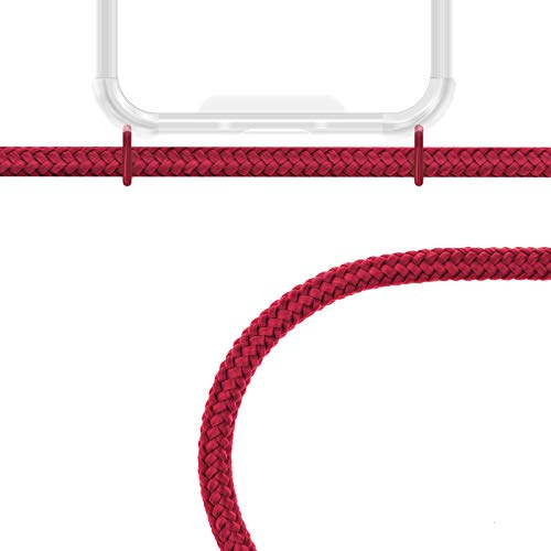 ZhinkArts Cadena para Teléfono Móvil Compatible con Apple iPhone 7/8 / SE (2020) - Funda con Collar de Cordón para Smartphone - Carcasa con Correa para Celular para Llevar - Rojo/Rojo