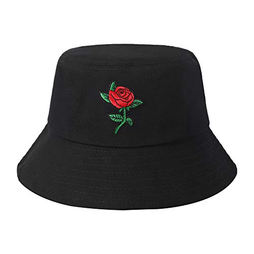 ZLYC Mujer Hombre Sombrero Pescador Sombrero del Cubo Algodón Gorro de Pescador(Rosa Negro),Talla única