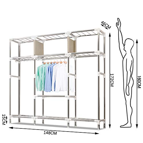 ZZBIQS Armario de tela extragrande con compartimentos y 2 bolsillos laterales, armario de camping con barra para ropa, vestidor, dormitorio (ciudad soleada)