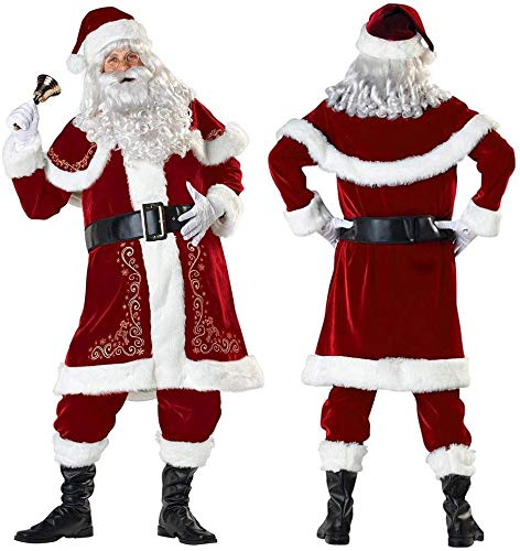 8 Pcs Disfraz de Papa Noel para Adulto Disfraz Papa Noel Hombre Traje de Santa Claus Lujoso Disfraces para Navidad Vestido de Fiesta，Talla Grande XL