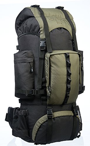 Amazon Basics - Mochila de senderismo con estructura interna y capa para lluvia, 65 L, Verde