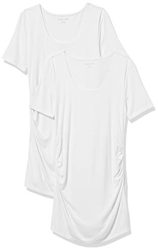 Amazon Essentials Maternity 2-Pack Short-Sleeve Rouched Scoopneck T-Shirt Camiseta, Blanco, M