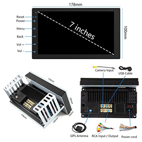 Android Radio de Coche 1 DIN GPS CAMECHO Pantalla Táctil de 7 Pulgadas Radio FM Bluetooth WiFi Enlace Espejo del teléfono móvil USB Doble + Cámara Trasera