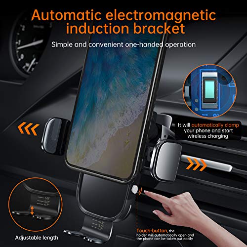 Auckly Qi 15W Cargador Inalámbrico Coche,Wireless Car Charger Soporte con Bloqueo Automático Rápida Salida de Aire para iPhone 12 Pro MAX Mini 11/XS MAX/XR/8/7,Galaxy S20/S10/P20 Note 9/S9 y Otros