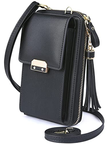 Aucuu Bolso de Teléfono Móvil para Mujer,Cartera Movil Cuero PU Bolso para Movil (10.3 * 4.5 * 17.5 cm),Mini Bolso Bandolera con Correa Ajustable（70-136CM + Borla