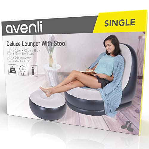 AVENLI Sillón Hinchable Flocado, PVC, Gris y Negro, Grande