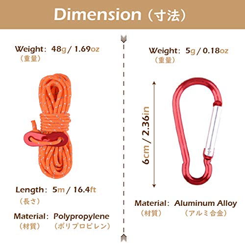 Azarxis Cuerdas Reflectantes 5mm - 5m con Tensores de Cuerda Clips de Carpa Mosquetones para Tienda de Campaña Montaña Refugio Toldo Senderismo (Naranja - 8 pcs)