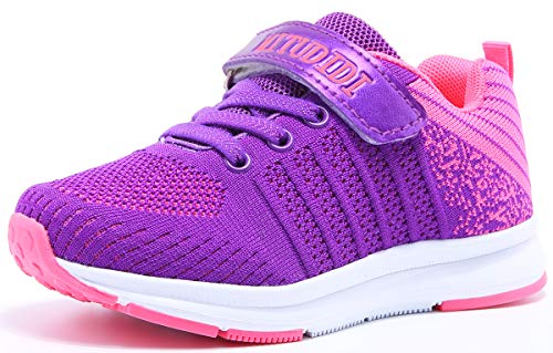 Baloncesto Zapatillas de Niñas Velcro Zapatillas Niños de Correr Gimnasia Niña Niño Zapatillas de Deporte Tenis Trotar Runners Trainers Tenis Running Zapatillas Zapatos Morado 34 EU