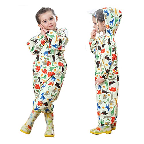 Baogaier Impermeables para Bebé Niñas Niños Chubasqueros Chaquetas Capa de Lluvia Encapuchado Mono de Bolsillo Dinosaurio Reflectante Abrigos Impermeables Unisex 1-3 años - Amarillo