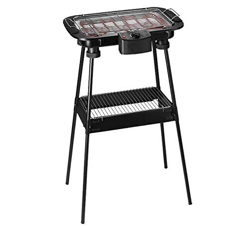 Bastilipo BBQ-2000P BBQ-2000P-Barbacoa electrica de Exterior-con patas-2000W de Potencia y Parrilla de 38 x 22cm-Barbacoa sin Humo-Fácil de Limpiar-2 Niveles de Altura y Bandeja recoje Grasas, Negro