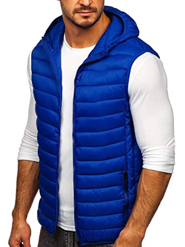 BOLF Hombre Chaleco Acolchado con Capucha Chaqueta sin Manga Cierre de Cremallera Cazadora Estilo Deportivo J.Style HDL88002 Azul Oscuro L [4D4]