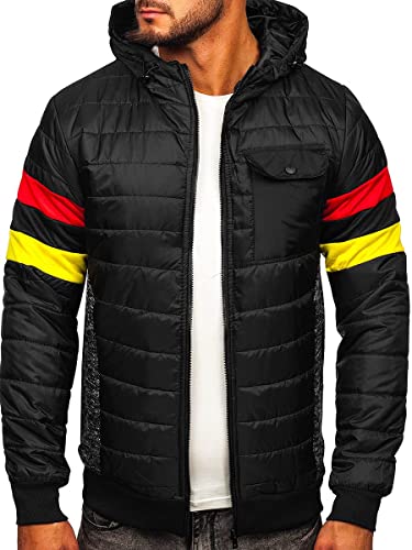 BOLF Hombre Chaqueta acolchada de Entretiempo con Capucha Cierre de Cremallera Cazadora Aviador Sweatshirt Ropa de Abrigo Plumas Jacket Outdoor Básico Estilo Diario M10021 Negro L [4D4]