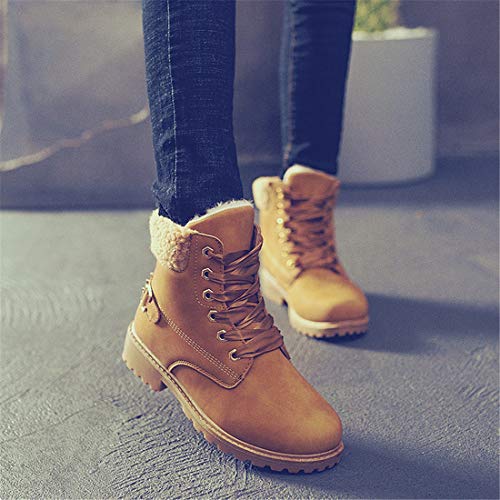 Botas Nieve Mujer Otoño Invierno Calentar Piel Forro Botines Retro Snow Boots Cordones Zapatillas Planas Caqui 39