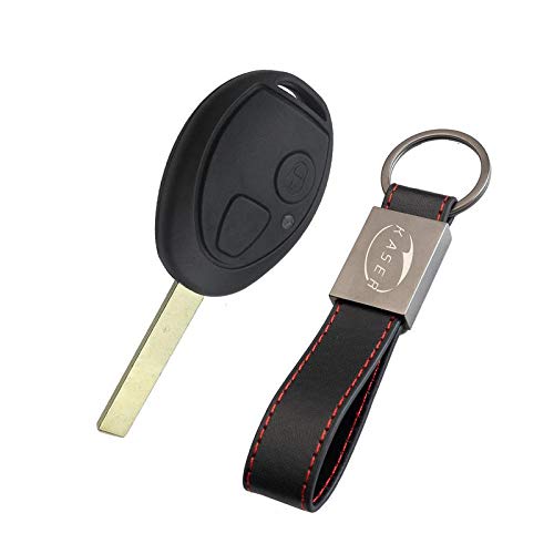 Carcasa Llave para Mini - Funda Mando a Distancia 2 Botones para Coche Mini Cooper One S D Land Rover con Llavero de Cuero KASER