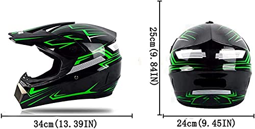 Casco de motocross para adultos y niños, completo, para bicicleta de montaña, para descenso, casco de motocross, casco integral para moto, ATV, norma de seguridad DOT (verde, XL)