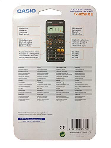 Casio FX-82SPXII Iberia - Calculadora científica, Recomendada para el curriculum español y portugués, 293 funciones, color gris