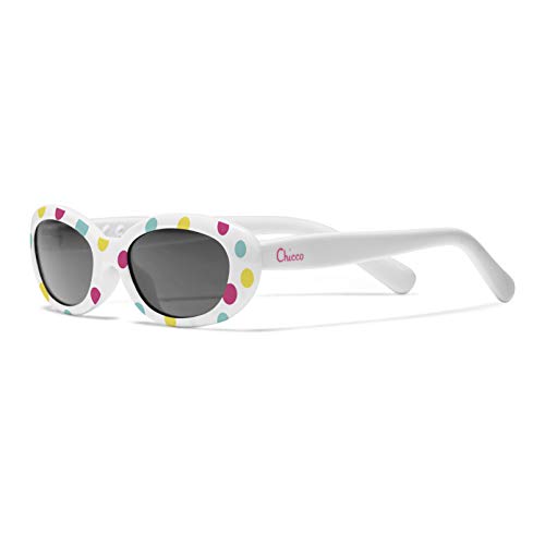 Chicco - Gafas de Sol Infantiles Para Bebés De 0 meses, Con Montura flexible y Lentes Anti Arañazos, Color Blanco, Estampado Puntos