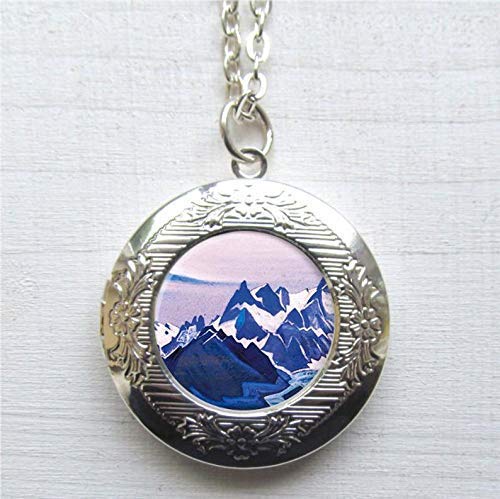 Collar de montaña, medallón de fotos, medallón de plata, joyería de montaña, collar personalizado