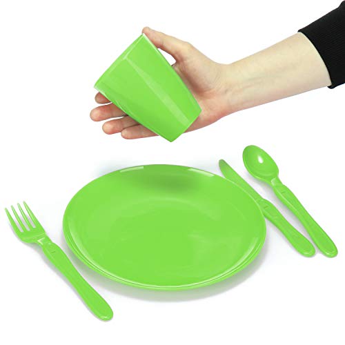 com-four® Set de Picnic de 31 Piezas, vajilla para 6 Personas, Ideal para Acampar, Playa y Viajes de mochilero (Verde)