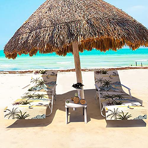 Cubierta de la Silla de Playa, Pool Sunbathing Lounge Chaise Tapa reclinable Toalla con Bolsillos Laterales, Manta Espesa portátil de Secado rápido y Tumbona para Vacaciones-220x75CM