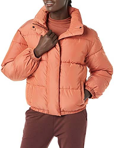 Daily Ritual Mock-Neck Short Puffer Jacket Chaqueta, Terracota, S