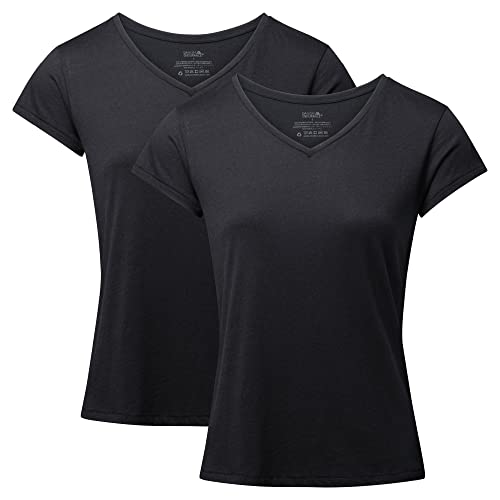 DANISH ENDURANCE Women's Organic T-Shirt, 2 Pack (Cuello en Pico - Negro, S)