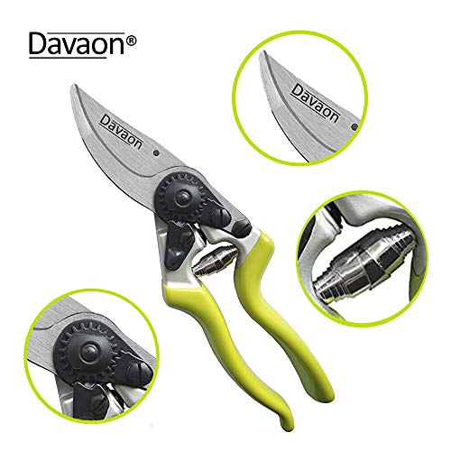 Davaon Pro Tijeras de Podar Bypass Clásicas - Con Mangos Suaves para Cortes Precisos - Agarre Ajustable que se Adapta a tu Mano - Apto para Personas con Túnel Carpiano y Artritis