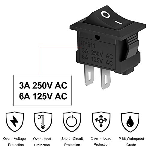 DECARETA 20 PCS Interruptor Basculante de ON/OFF,Mini Interruptor de Encendido/Apagado,Auto Botón Interruptor Rocker Switch para Coche,Barco,Varios Dispositivos de Potencia-Negro