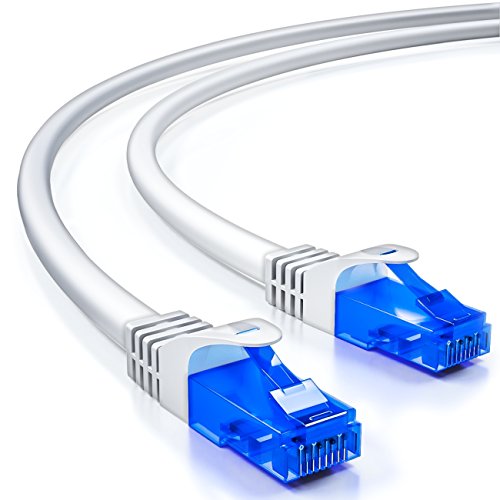 deleyCON 30m CAT.6 Ethernet Gigabit LAN Cable de Red RJ45 CAT6 Cable de Conexión U/UTP Compatible con CAT.5 CAT.5e CAT.6a Cat.7 - Blanco