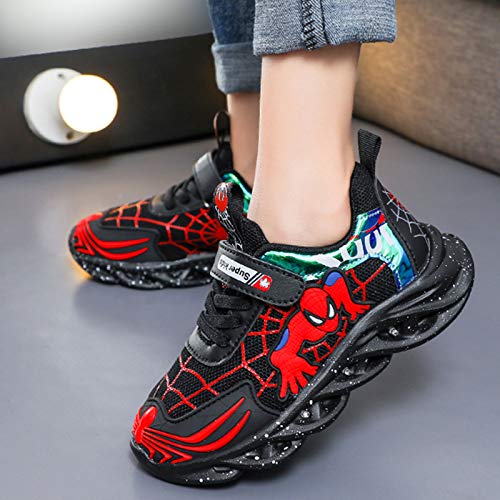 DTZW Zapatillas de Deporte con luz LED Intermitente, para niños y niñas, Estilo araña, Informales, Ligeras, Transpirables(Size:32,Color:Negro)