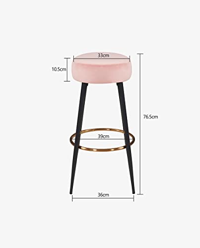 Duhome Juego de 2 taburetes de Bar Tela (Terciopelo) Redondo Patas de Metal Altura 80 cm seleccion de Color 5168A, Color:Rosa, Material:Terciopelo