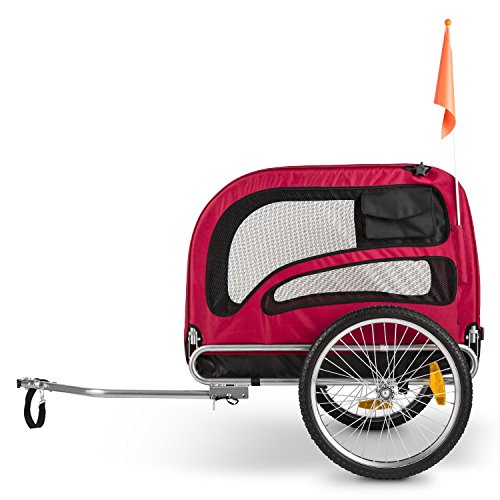 DURAMAXX King Rex - Carrito para Perros, Carro para Perros, Remolque para Bicicletas, Cochecito Perro, 250 litros, máx. 40 kg, Acoplamiento Fijo, neumáticos 16", Llantas Acero, banderín, Rojo