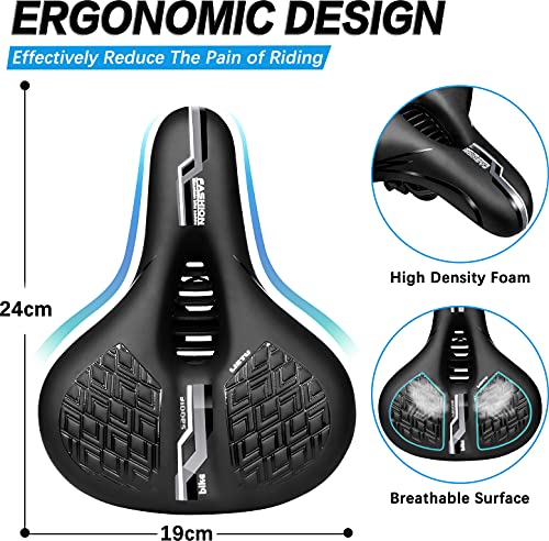 ENONEO Sillin Bicicleta Montaña Antiprostatico Sillín Bicicleta Estática con Esponja de Memoria Transpirable Asiento de Bicicleta Comodo con Banda Reflectante para Bicicleta Carretera/MTB (Gris)